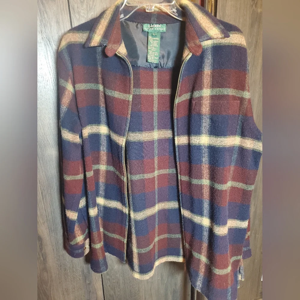 Ralph Lauren wool zipper front shirt jacket size XL plaid flannel 100% lambswool - Picture 2 of 7